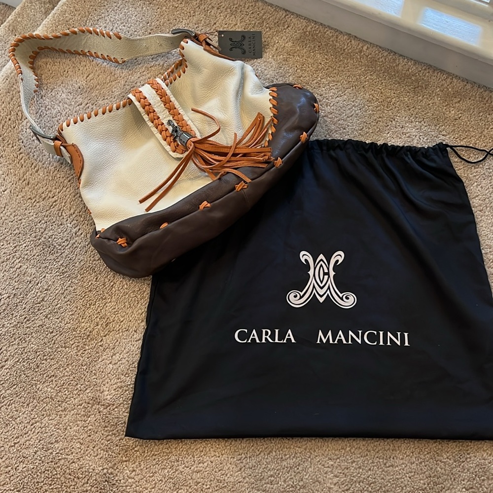 Carla Mancini Tall Whipstitched Tote In Mocha Multicolor Leather Bag - Picture 3 of 9